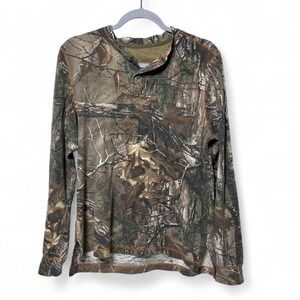 Vintage Henley Long Sleeve RealTree Camo Shirt Size